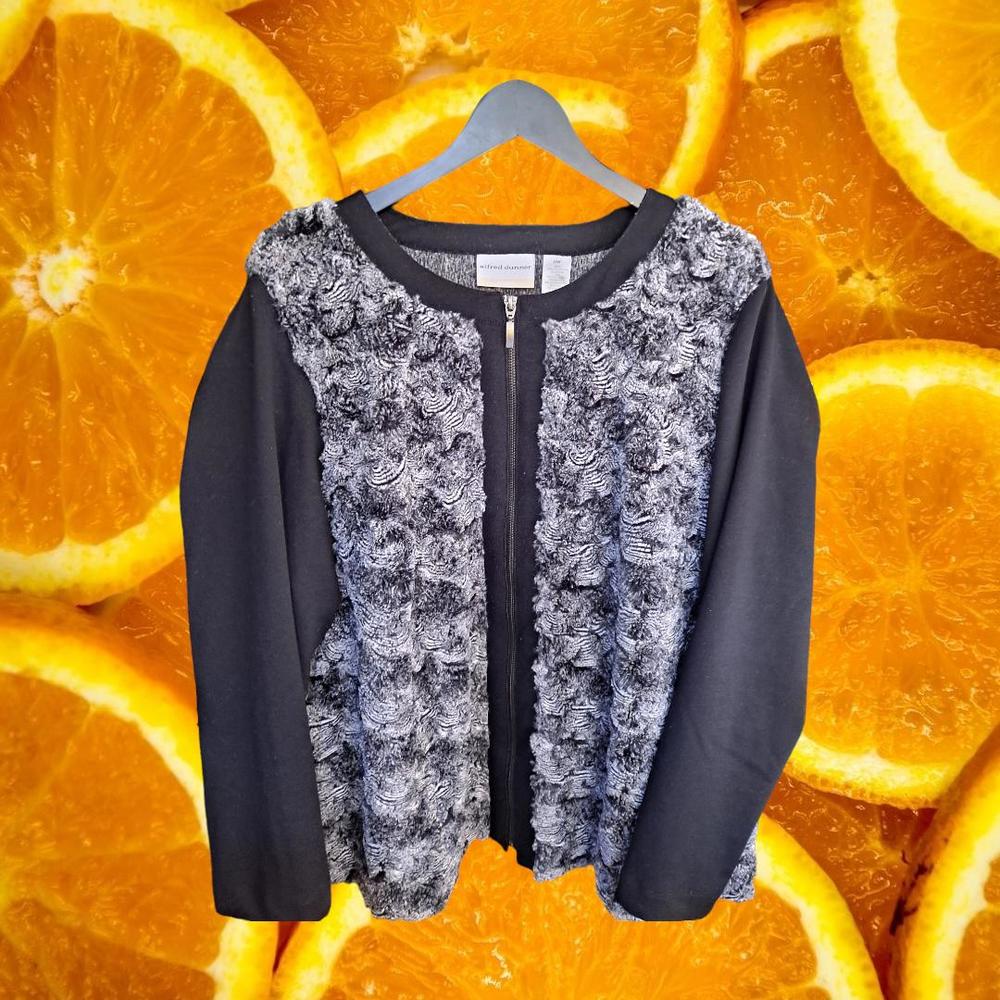 Alfred‎ Dunner Black and White Full Zipper Sweater Size 18W